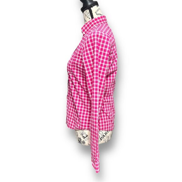 Hollister S Pink Plaid Button Up Shirt Fitted Cotton Long Sleeve Y2K Preppy Top - Picture 5 of 7
